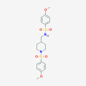 molecular formula C20H26N2O6S2 B455895 4-methoxy-N-({1-[(4-methoxyphenyl)sulfonyl]-4-piperidinyl}methyl)benzenesulfonamide 