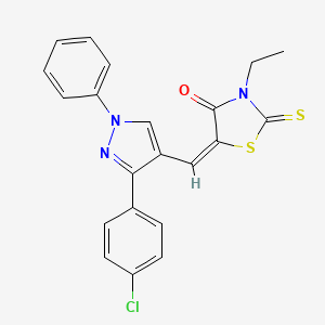 (5E)-5-[[3-(4-chlorophenyl)-1-phenylpyrazol-4-yl]methylidene]-3-ethyl-2-sulfanylidene-1,3-thiazolidin-4-one