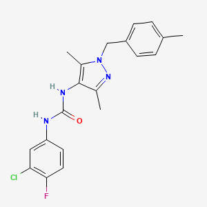 molecular formula C20H20ClFN4O B4559006 N-(3-chloro-4-fluorophenyl)-N'-[3,5-dimethyl-1-(4-methylbenzyl)-1H-pyrazol-4-yl]urea 