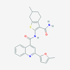 molecular formula C25H23N3O3S B455903 N-(3-carbamoyl-6-methyl-4,5,6,7-tetrahydro-1-benzothiophen-2-yl)-2-(5-methylfuran-2-yl)quinoline-4-carboxamide 