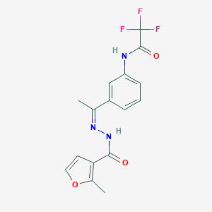 molecular formula C16H14F3N3O3 B455905 2,2,2-trifluoro-N-{3-[N-(2-methyl-3-furoyl)ethanehydrazonoyl]phenyl}acetamide 