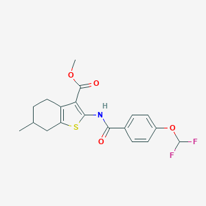 molecular formula C19H19F2NO4S B455920 Methyl 2-({[4-(difluoromethoxy)phenyl]carbonyl}amino)-6-methyl-4,5,6,7-tetrahydro-1-benzothiophene-3-carboxylate 