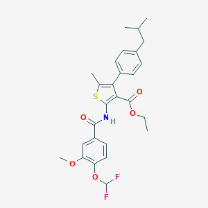 molecular formula C27H29F2NO5S B455923 Ethyl 2-{[4-(difluoromethoxy)-3-methoxybenzoyl]amino}-4-(4-isobutylphenyl)-5-methyl-3-thiophenecarboxylate 
