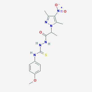 molecular formula C16H20N6O4S B455924 2-(2-{4-nitro-3,5-dimethyl-1H-pyrazol-1-yl}propanoyl)-N-(4-methoxyphenyl)hydrazinecarbothioamide 