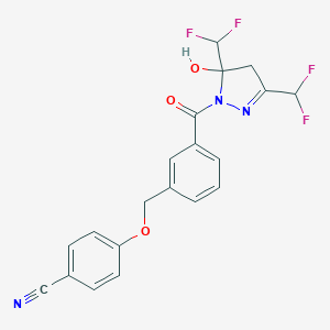 molecular formula C20H15F4N3O3 B455925 4-[(3-{[3,5-bis(difluoromethyl)-5-hydroxy-4,5-dihydro-1H-pyrazol-1-yl]carbonyl}benzyl)oxy]benzonitrile 