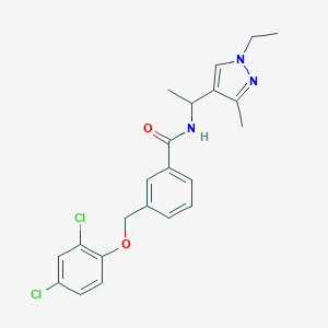 molecular formula C22H23Cl2N3O2 B455927 3-[(2,4-dichlorophenoxy)methyl]-N-[1-(1-ethyl-3-methyl-1H-pyrazol-4-yl)ethyl]benzamide 