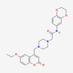 molecular formula C26H29N3O6 B4559316 N-(2,3-dihydro-1,4-benzodioxin-6-yl)-2-{4-[(6-ethoxy-2-oxo-2H-chromen-4-yl)methyl]piperazin-1-yl}acetamide 