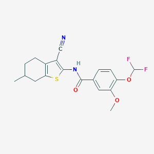 molecular formula C19H18F2N2O3S B455934 N-(3-cyano-6-methyl-4,5,6,7-tetrahydro-1-benzothiophen-2-yl)-4-(difluoromethoxy)-3-methoxybenzamide 
