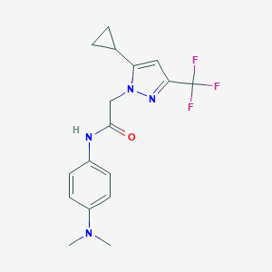 molecular formula C17H19F3N4O B455935 2-[5-cyclopropyl-3-(trifluoromethyl)-1H-pyrazol-1-yl]-N-[4-(dimethylamino)phenyl]acetamide 