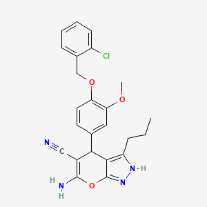 molecular formula C24H23ClN4O3 B4559366 6-amino-4-{4-[(2-chlorobenzyl)oxy]-3-methoxyphenyl}-3-propyl-1,4-dihydropyrano[2,3-c]pyrazole-5-carbonitrile 