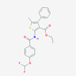 molecular formula C22H19F2NO4S B455938 Ethyl 2-{[4-(difluoromethoxy)benzoyl]amino}-5-methyl-4-phenyl-3-thiophenecarboxylate 
