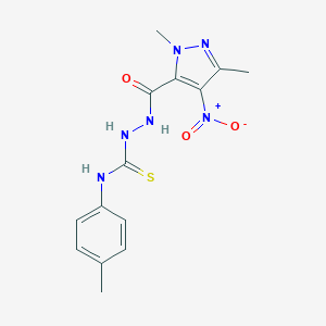 molecular formula C14H16N6O3S B455939 2-({4-nitro-1,3-dimethyl-1H-pyrazol-5-yl}carbonyl)-N-(4-methylphenyl)hydrazinecarbothioamide 