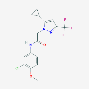molecular formula C16H15ClF3N3O2 B455941 N-(3-chloro-4-methoxyphenyl)-2-[5-cyclopropyl-3-(trifluoromethyl)-1H-pyrazol-1-yl]acetamide 