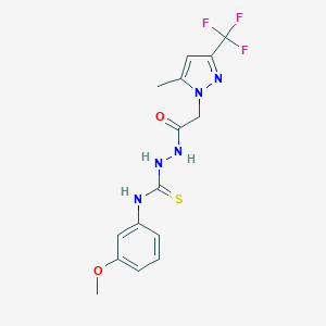 molecular formula C15H16F3N5O2S B455944 N-(3-methoxyphenyl)-2-{[5-methyl-3-(trifluoromethyl)-1H-pyrazol-1-yl]acetyl}hydrazinecarbothioamide 