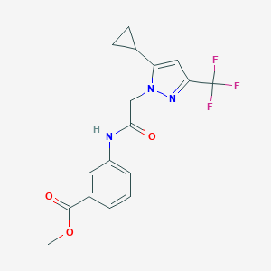molecular formula C17H16F3N3O3 B455945 methyl 3-({[5-cyclopropyl-3-(trifluoromethyl)-1H-pyrazol-1-yl]acetyl}amino)benzoate 