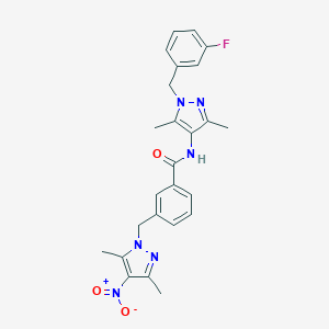 molecular formula C25H25FN6O3 B455948 3-[(3,5-dimethyl-4-nitro-1H-pyrazol-1-yl)methyl]-N-[1-(3-fluorobenzyl)-3,5-dimethyl-1H-pyrazol-4-yl]benzamide 