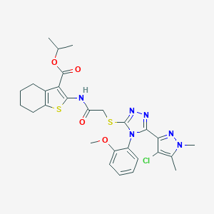 molecular formula C28H31ClN6O4S2 B455955 isopropyl 2-[({[5-(4-chloro-1,5-dimethyl-1H-pyrazol-3-yl)-4-(2-methoxyphenyl)-4H-1,2,4-triazol-3-yl]sulfanyl}acetyl)amino]-4,5,6,7-tetrahydro-1-benzothiophene-3-carboxylate 