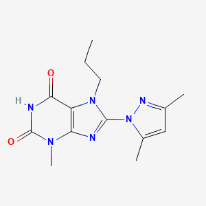 molecular formula C14H18N6O2 B4559553 8-(3,5-Dimethyl-1H-pyrazol-1-yl)-3-methyl-7-propyl-1H-purine-2,6(3H,7H)-dione 