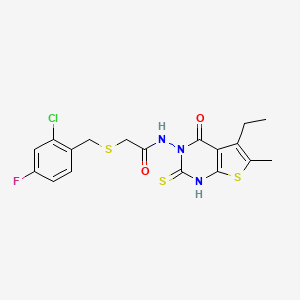 2-[(2-chloro-4-fluorobenzyl)thio]-N-(5-ethyl-2-mercapto-6-methyl-4-oxothieno[2,3-d]pyrimidin-3(4H)-yl)acetamide