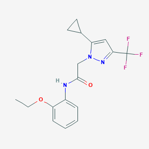 molecular formula C17H18F3N3O2 B455958 2-[5-cyclopropyl-3-(trifluoromethyl)-1H-pyrazol-1-yl]-N-(2-ethoxyphenyl)acetamide 