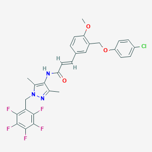 molecular formula C29H23ClF5N3O3 B455962 3-{3-[(4-chlorophenoxy)methyl]-4-methoxyphenyl}-N-[3,5-dimethyl-1-(2,3,4,5,6-pentafluorobenzyl)-1H-pyrazol-4-yl]acrylamide 