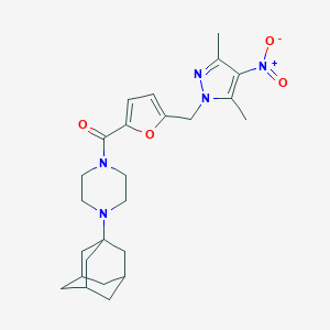 molecular formula C25H33N5O4 B455963 1-(1-adamantyl)-4-[5-({4-nitro-3,5-dimethyl-1H-pyrazol-1-yl}methyl)-2-furoyl]piperazine 