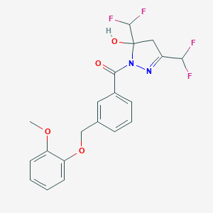 molecular formula C20H18F4N2O4 B455965 3,5-bis(difluoromethyl)-1-{3-[(2-methoxyphenoxy)methyl]benzoyl}-4,5-dihydro-1H-pyrazol-5-ol 