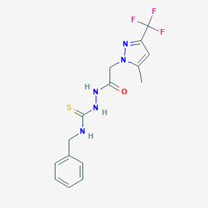 molecular formula C15H16F3N5OS B455967 N-benzyl-2-{[5-methyl-3-(trifluoromethyl)-1H-pyrazol-1-yl]acetyl}hydrazinecarbothioamide 