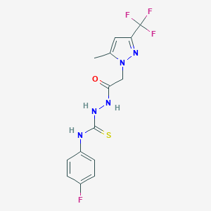 molecular formula C14H13F4N5OS B455977 N-(4-fluorophenyl)-2-{[5-methyl-3-(trifluoromethyl)-1H-pyrazol-1-yl]acetyl}hydrazinecarbothioamide 