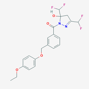 molecular formula C21H20F4N2O4 B455979 3,5-bis(difluoromethyl)-1-{3-[(4-ethoxyphenoxy)methyl]benzoyl}-4,5-dihydro-1H-pyrazol-5-ol 