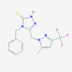 molecular formula C15H14F3N5S B455981 4-benzyl-5-{[5-methyl-3-(trifluoromethyl)-1H-pyrazol-1-yl]methyl}-4H-1,2,4-triazol-3-yl hydrosulfide 