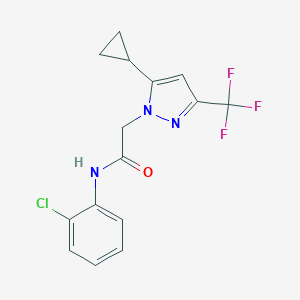 molecular formula C15H13ClF3N3O B455982 N-(2-chlorophenyl)-2-[5-cyclopropyl-3-(trifluoromethyl)-1H-pyrazol-1-yl]acetamide 