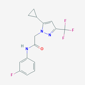 molecular formula C15H13F4N3O B455984 2-[5-cyclopropyl-3-(trifluoromethyl)-1H-pyrazol-1-yl]-N-(3-fluorophenyl)acetamide 