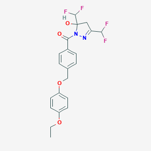 molecular formula C21H20F4N2O4 B455987 3,5-bis(difluoromethyl)-1-{4-[(4-ethoxyphenoxy)methyl]benzoyl}-4,5-dihydro-1H-pyrazol-5-ol 