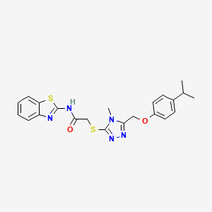 molecular formula C22H23N5O2S2 B4559948 N-(1,3-benzothiazol-2-yl)-2-[(4-methyl-5-{[4-(propan-2-yl)phenoxy]methyl}-4H-1,2,4-triazol-3-yl)sulfanyl]acetamide 