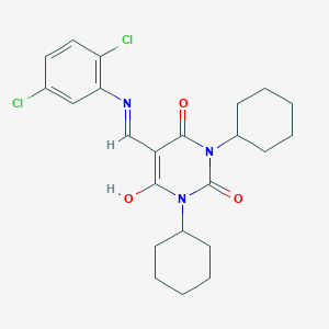 molecular formula C23H27Cl2N3O3 B4559962 1,3-dicyclohexyl-5-{[(2,5-dichlorophenyl)amino]methylene}-2,4,6(1H,3H,5H)-pyrimidinetrione 