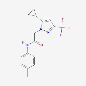 molecular formula C16H16F3N3O B455997 2-[5-cyclopropyl-3-(trifluoromethyl)-1H-pyrazol-1-yl]-N-(4-methylphenyl)acetamide 