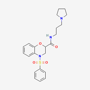 4-(phenylsulfonyl)-N-[3-(1-pyrrolidinyl)propyl]-3,4-dihydro-2H-1,4-benzoxazine-2-carboxamide