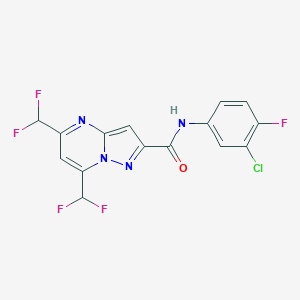 molecular formula C15H8ClF5N4O B456011 N-(3-chloro-4-fluorophenyl)-5,7-bis(difluoromethyl)pyrazolo[1,5-a]pyrimidine-2-carboxamide 