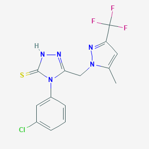 molecular formula C14H11ClF3N5S B456012 4-(3-chlorophenyl)-5-{[5-methyl-3-(trifluoromethyl)-1H-pyrazol-1-yl]methyl}-4H-1,2,4-triazol-3-yl hydrosulfide 