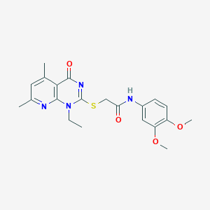 molecular formula C21H24N4O4S B4560156 N-(3,4-DIMETHOXYPHENYL)-2-({1-ETHYL-5,7-DIMETHYL-4-OXO-1H,4H-PYRIDO[2,3-D]PYRIMIDIN-2-YL}SULFANYL)ACETAMIDE 