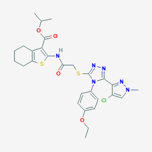 molecular formula C28H31ClN6O4S2 B456017 isopropyl 2-[({[5-(4-chloro-1-methyl-1H-pyrazol-3-yl)-4-(4-ethoxyphenyl)-4H-1,2,4-triazol-3-yl]sulfanyl}acetyl)amino]-4,5,6,7-tetrahydro-1-benzothiophene-3-carboxylate 