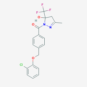 molecular formula C19H16ClF3N2O3 B456020 1-{4-[(2-chlorophenoxy)methyl]benzoyl}-3-methyl-5-(trifluoromethyl)-4,5-dihydro-1H-pyrazol-5-ol 