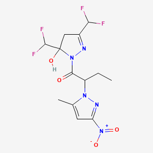 molecular formula C13H15F4N5O4 B4560237 1-[3,5-BIS(DIFLUOROMETHYL)-5-HYDROXY-4,5-DIHYDRO-1H-PYRAZOL-1-YL]-2-(5-METHYL-3-NITRO-1H-PYRAZOL-1-YL)-1-BUTANONE 