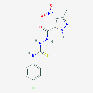molecular formula C13H13ClN6O3S B456024 N-(4-chlorophenyl)-2-({4-nitro-1,3-dimethyl-1H-pyrazol-5-yl}carbonyl)hydrazinecarbothioamide 