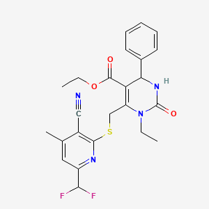 ETHYL 6-({[3-CYANO-6-(DIFLUOROMETHYL)-4-METHYL-2-PYRIDYL]SULFANYL}METHYL)-1-ETHYL-2-OXO-4-PHENYL-1,2,3,4-TETRAHYDRO-5-PYRIMIDINECARBOXYLATE