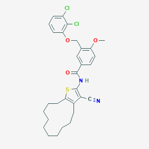 molecular formula C30H32Cl2N2O3S B456028 N-(3-cyano-4,5,6,7,8,9,10,11,12,13-decahydrocyclododeca[b]thiophen-2-yl)-3-[(2,3-dichlorophenoxy)methyl]-4-methoxybenzamide 
