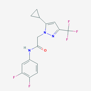 molecular formula C15H12F5N3O B456029 2-[5-cyclopropyl-3-(trifluoromethyl)-1H-pyrazol-1-yl]-N-(3,4-difluorophenyl)acetamide 