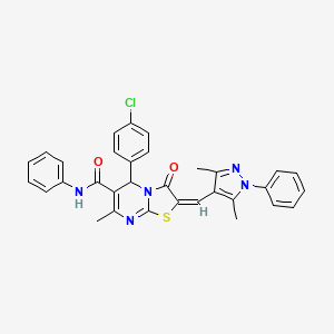 molecular formula C32H26ClN5O2S B4560349 5-(4-chlorophenyl)-2-[(3,5-dimethyl-1-phenyl-1H-pyrazol-4-yl)methylene]-7-methyl-3-oxo-N-phenyl-2,3-dihydro-5H-[1,3]thiazolo[3,2-a]pyrimidine-6-carboxamide 