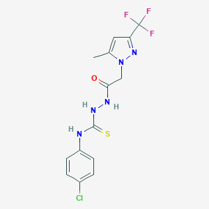molecular formula C14H13ClF3N5OS B456035 N-(4-chlorophenyl)-2-{[5-methyl-3-(trifluoromethyl)-1H-pyrazol-1-yl]acetyl}hydrazinecarbothioamide 